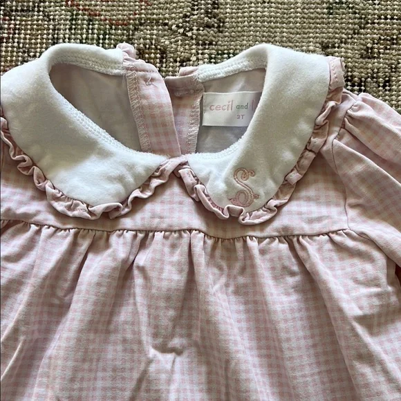 Cecil and Lou Pink Gingham Baby Dress- S monogrammed - Picture 2 of 4